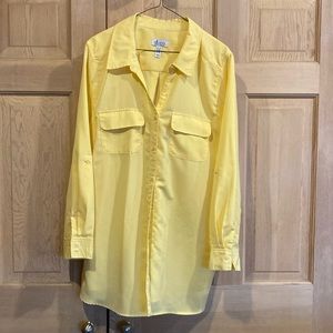 D&Co yellow blouse. Long sleeves, breast pockets, size 2X
